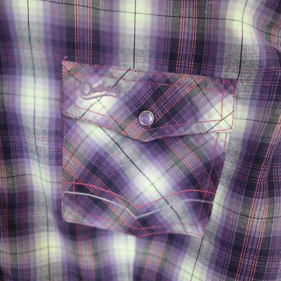 Outback Trading Co. Purple Button Down Plaid Shirt Size 1X - Picture 3 of 6